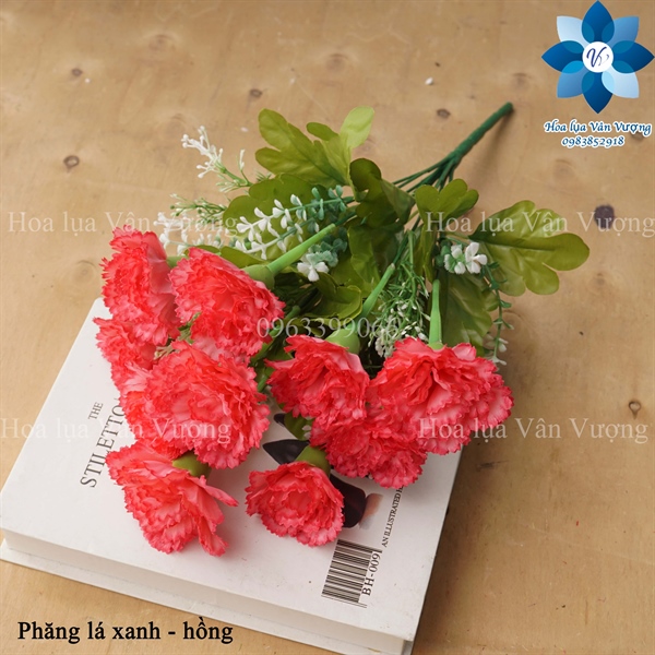 Phăng lá xanh - hồng - Hoa cành ngắn - Hoa Lụa Vân Vượng