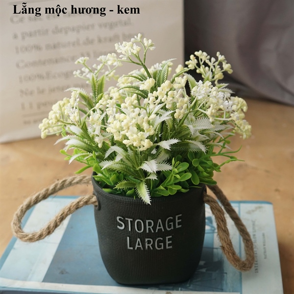 Lẵng mộc hương - Chậu để bàn - Hoa Lụa Vân Vượng