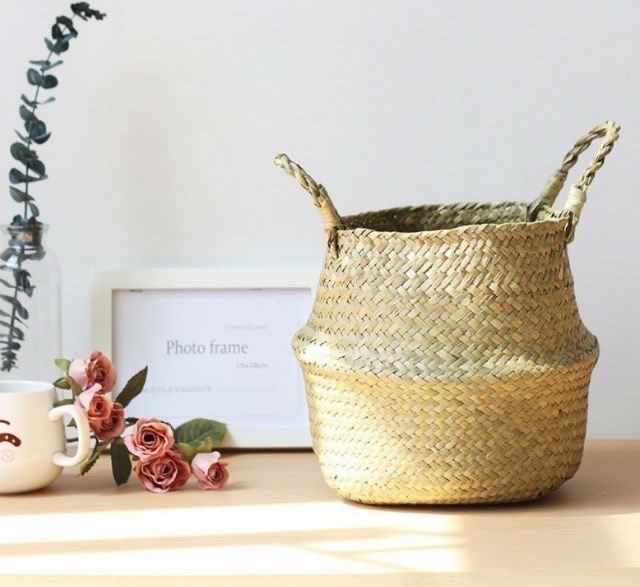 Giỏ cói 35 - Lọ hoa - Hoa Lụa Vân Vượng
