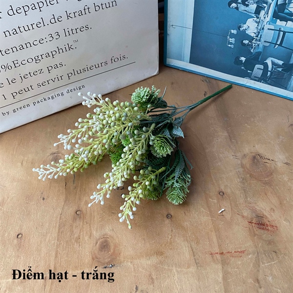 Điểm hạt - Trắng - Hoa cành ngắn - Hoa Lụa Vân Vượng