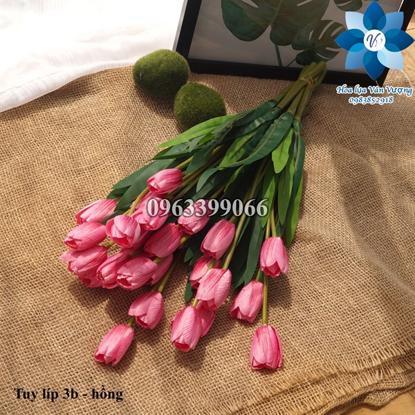 Tuy líp 3b - hồng - Hoa cành dài - Hoa Lụa Vân Vượng