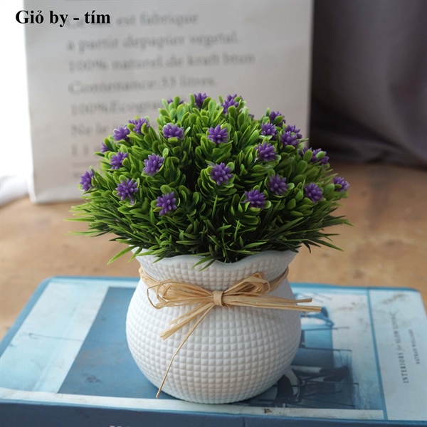 Giỏ by - Tím - Chậu để bàn - Hoa Lụa Vân Vượng