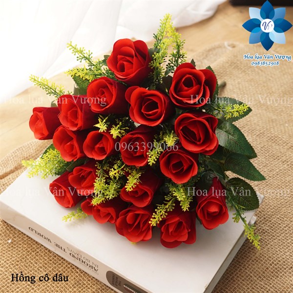 Hồng cô dâu - Hoa cành ngắn - Hoa Lụa Vân Vượng