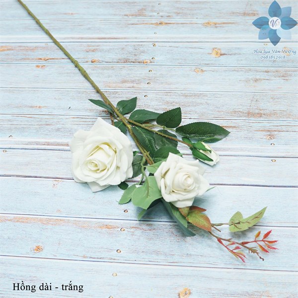 Hồng dài - Trắng - Hoa cành dài - Hoa Lụa Vân Vượng