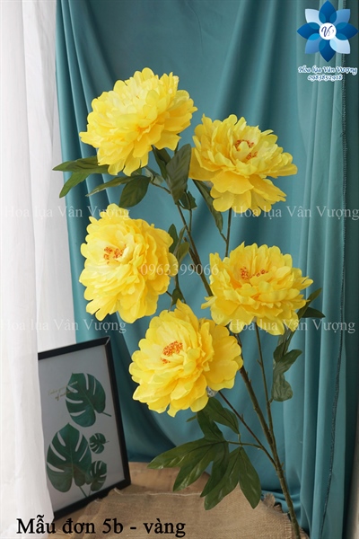 Mẫu đơn 5b - Vàng - Hoa cành dài - Hoa Lụa Vân Vượng