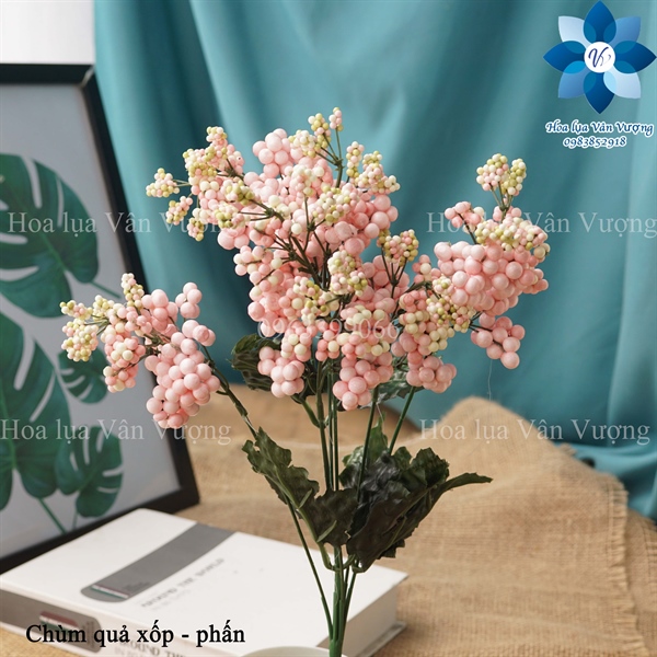 Chùm quả xốp - phấn - Hoa cành ngắn - Hoa Lụa Vân Vượng