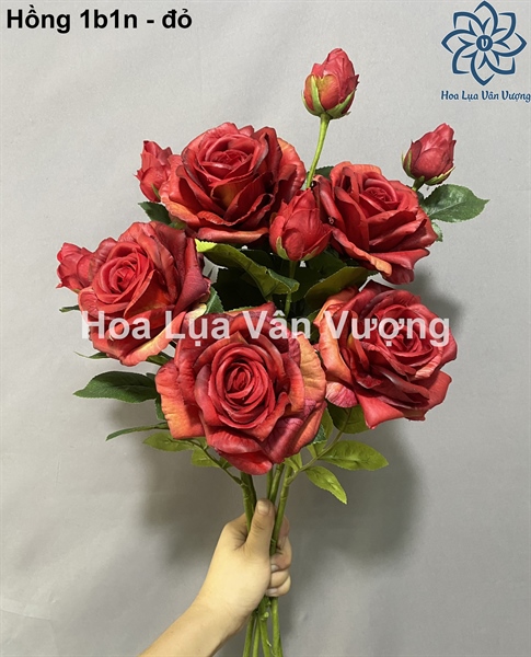 Hồng 1b1n - đỏ - Hoa cành dài - Hoa Lụa Vân Vượng