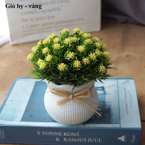 Giỏ by - Vàng - Chậu để bàn - Hoa Lụa Vân Vượng