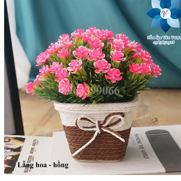 Lẵng hoa - hồng - Chậu để bàn - Hoa Lụa Vân Vượng