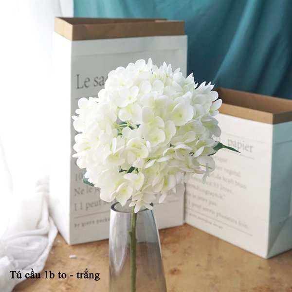 Tú cầu cao su 1b to - Trắng - Hoa cành dài - Hoa Lụa Vân Vượng
