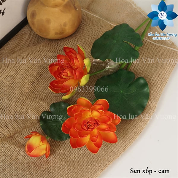 Sen xốp - cam - Sen - Hoa Lụa Vân Vượng