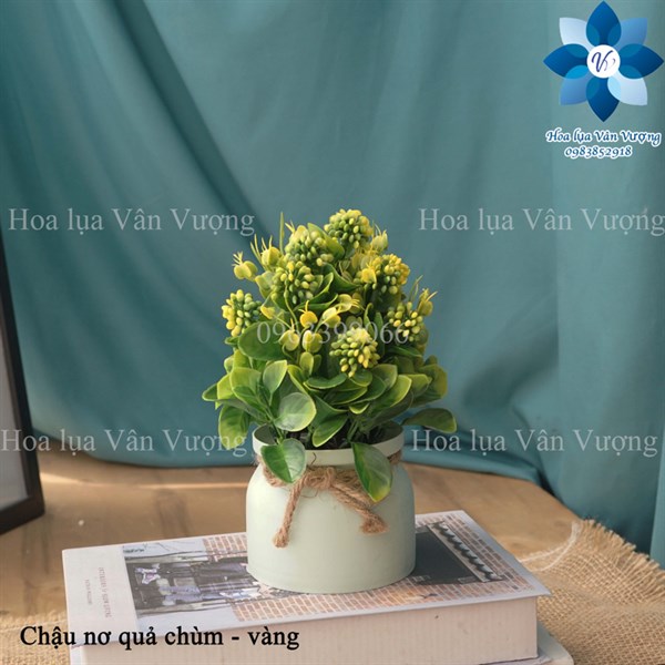 Chậu nơ quả chùm - Chậu để bàn - Hoa Lụa Vân Vượng