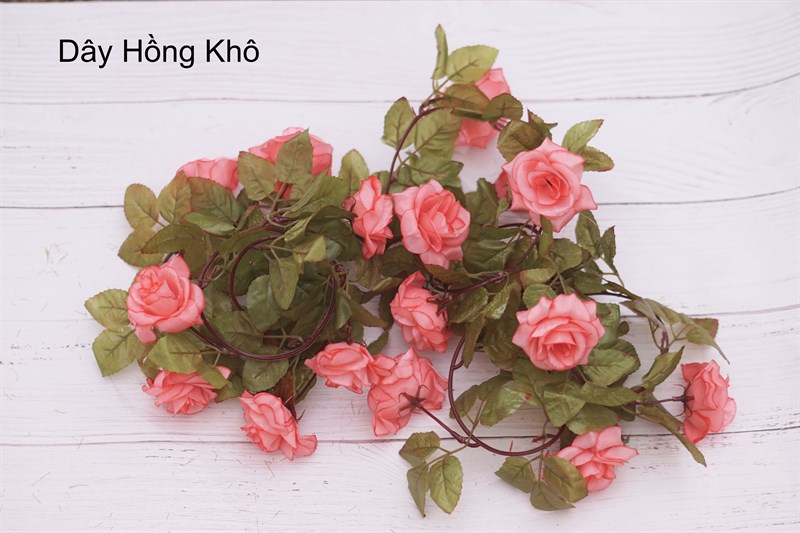 Dây hồng khô - hồng - Dây lá và dây hoa - Hoa Lụa Vân Vượng