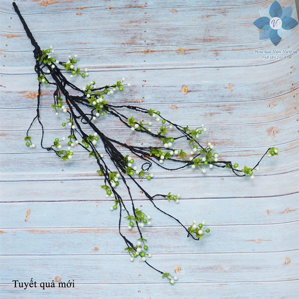 Tuyết quả ngắn - trắng - Cành quả - Hoa Lụa Vân Vượng