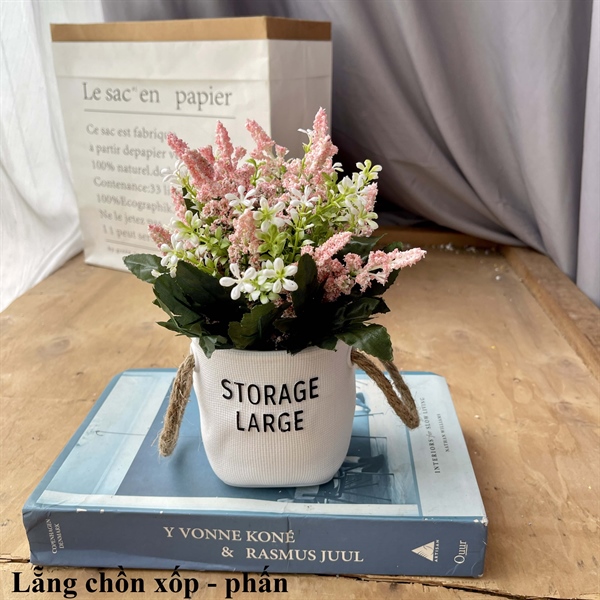 Lẵng chồn xốp - Chậu để bàn - Hoa Lụa Vân Vượng