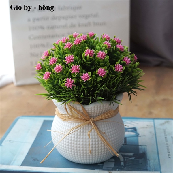 Giỏ by - Hồng - Chậu để bàn - Hoa Lụa Vân Vượng