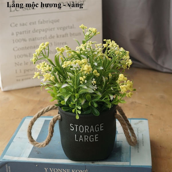 Lẵng mộc hương - Vàng - Chậu để bàn - Hoa Lụa Vân Vượng