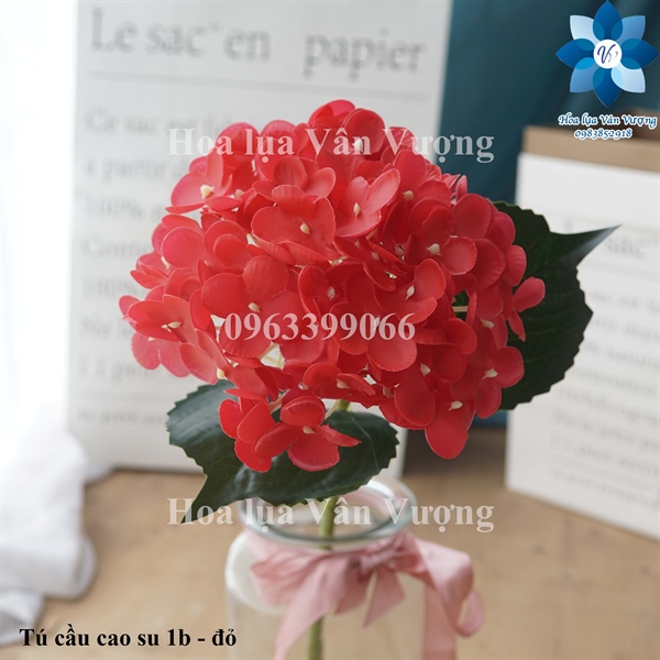 Tú cầu cao su 1b - Đỏ - Hoa cành dài - Hoa Lụa Vân Vượng