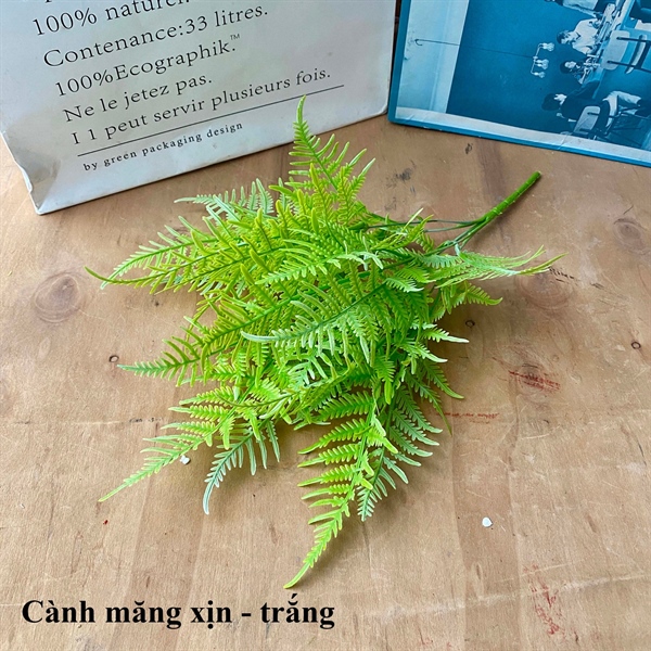 Cành măng xịn - Trắng - Lá cành ngắn - Hoa Lụa Vân Vượng