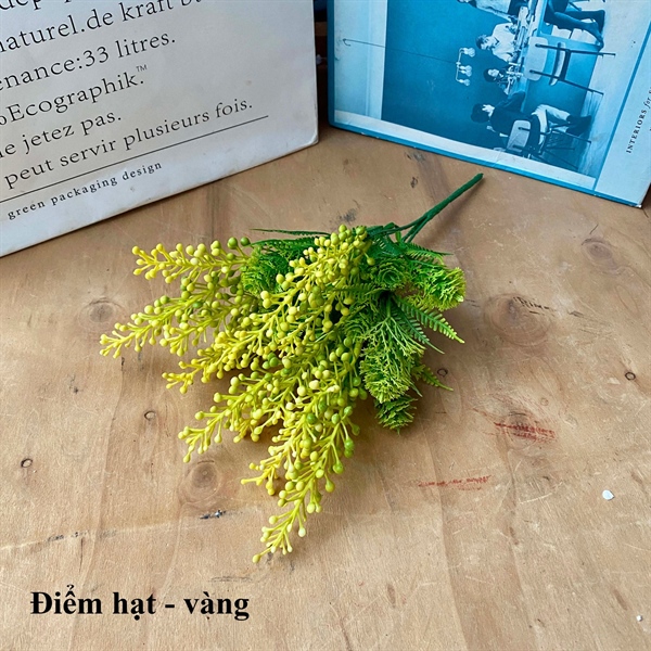 Điểm hạt - Vàng - Hoa cành ngắn - Hoa Lụa Vân Vượng
