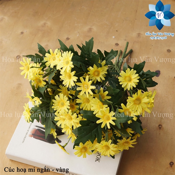 Cúc họa mi ngắn - Vàng - Hoa cành ngắn - Hoa Lụa Vân Vượng