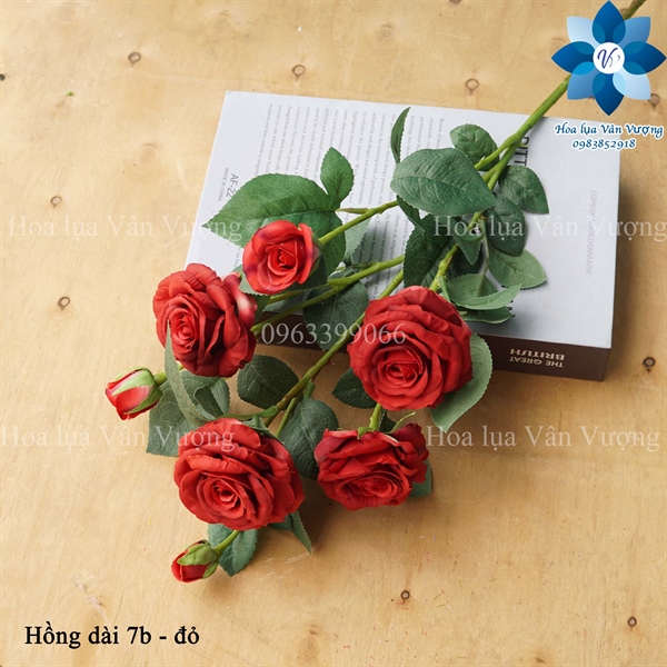 Hồng dài 7b - đỏ - Hoa cành dài - Hoa Lụa Vân Vượng