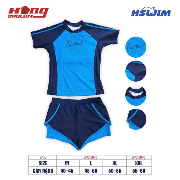 Đồ bơi nữ rời Short xéo tay con 2XL BONJOUR, 30B177 TEEN