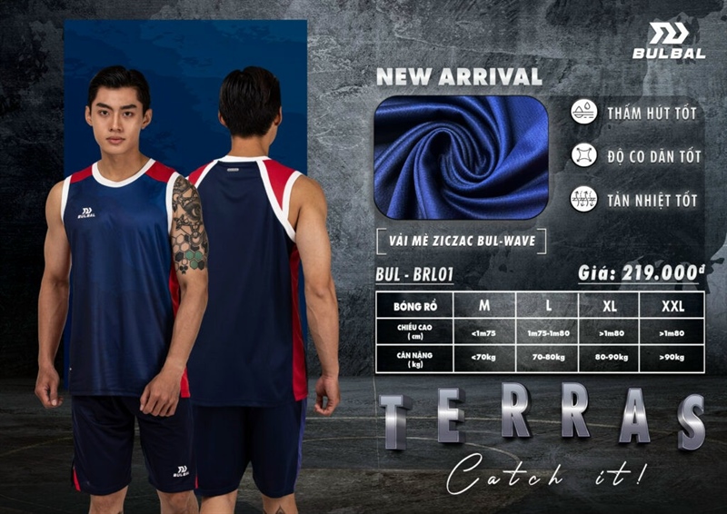 Quần áo bóng rổ Bulbal TERRAS BRL01 , M=>2XL 169QA