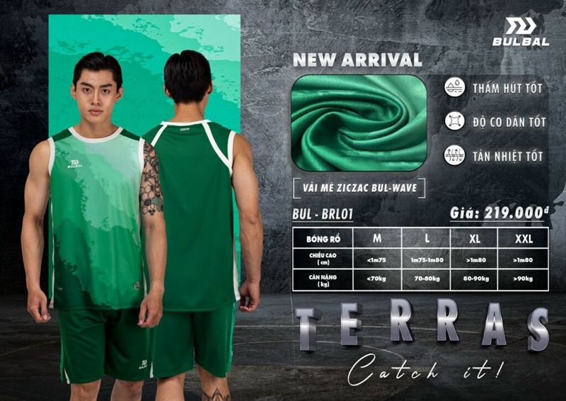 Quần áo bóng rổ Bulbal TERRAS BRL01 , M=>2XL 169QA