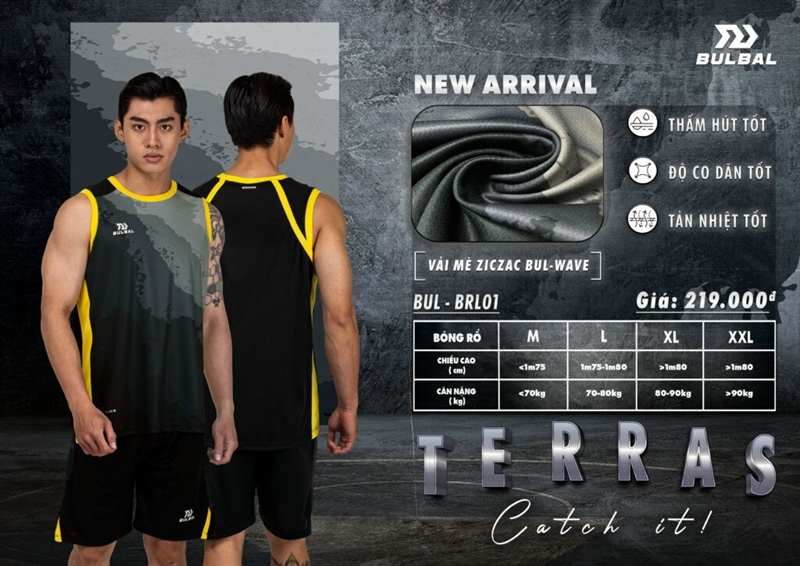 Quần áo bóng rổ Bulbal TERRAS BRL01 , M=>2XL 169QA