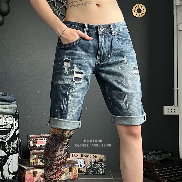 Sort Jean QC siêu cấp- RL146 Xingatu xanh đậm xước