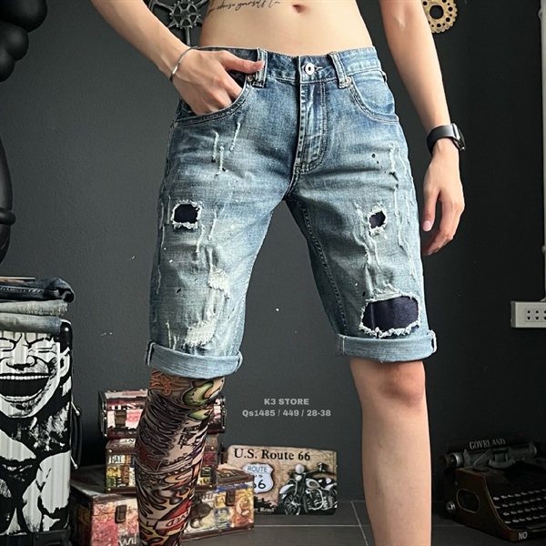 Sort Jean QC siêu cấp- RL150 Xanh rách sơn