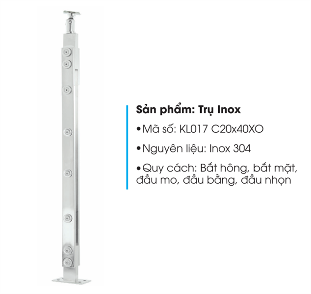 Trụ KL017inox20x40 (304)TM