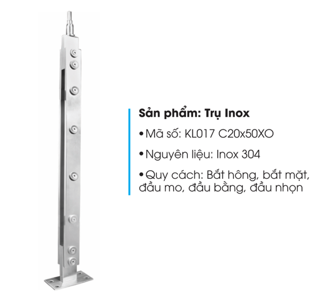 Trụ KL017inox20x50(304)TM
