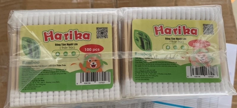 TĂM BÔNG NGƯỜI LỚN THÂN GỖ HARIKA BỊCH 100 QUE