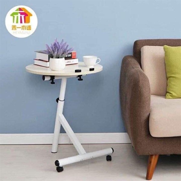Bàn gỗ tròn có bánh xe