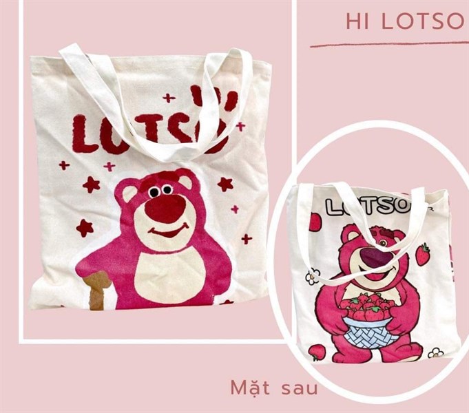 Túi canvas 2 mặt gấu dâu Lotso