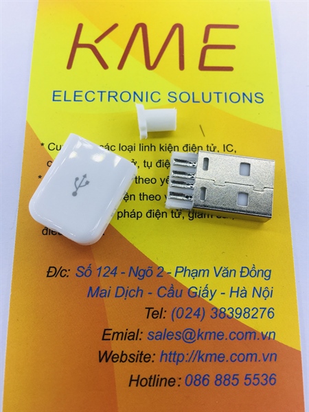 USB đực A vỏ bóng màu trắng đuôi tròn