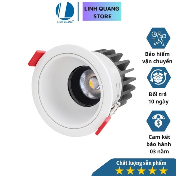 Đèn led âm trần Spotlight SM2, lỗ khoét 75mm, vỏ trắng chóa trắng