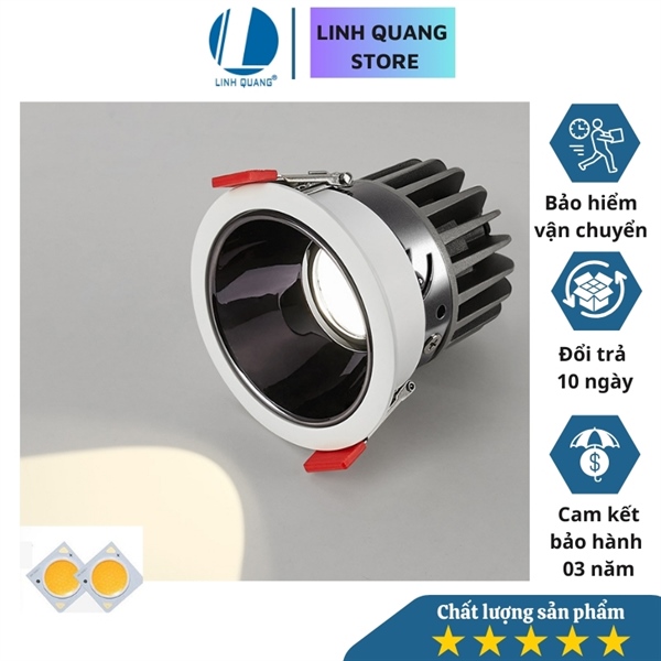 Đèn Led âm trần Spotlight SM2, lỗ khoét 75mm, vỏ trắng chóa đen bóng