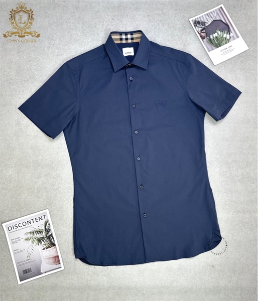 Sơ mi Burberry cộc tay navy tag ngựa ss24