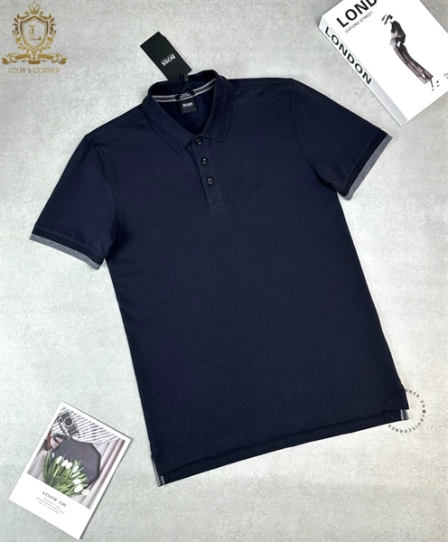 Polo Hugo boss navy cổ dệt