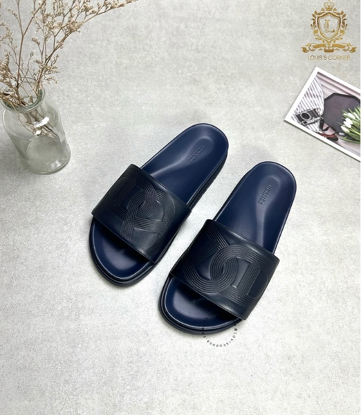 Dép Hermes xanh navy trơn mũi heo vân dọc