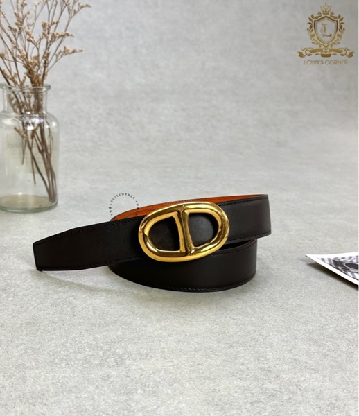 Bộ Belt Hermes mũi heo vàng dây đen/ cam used