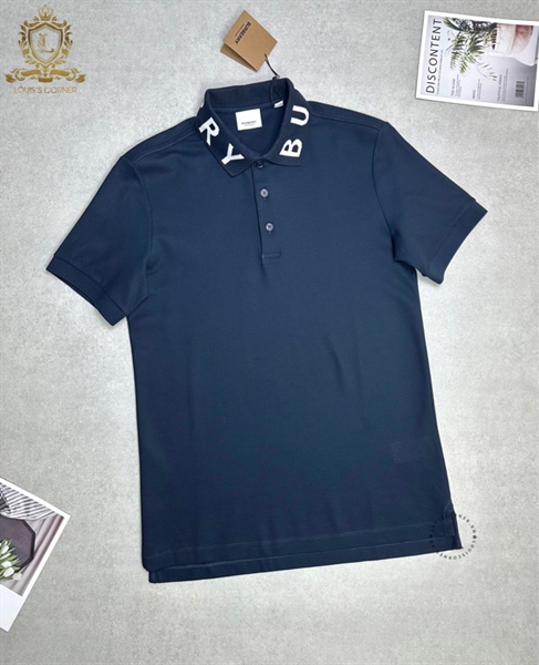 Polo Burberry navy cổ chữ trắng