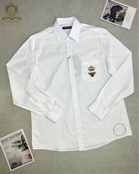 Sơ mi Dolce trắng dài tay thêu vương miệng ong