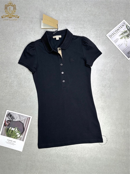 Polo Burberry nữ đen check cổ 5 khuy