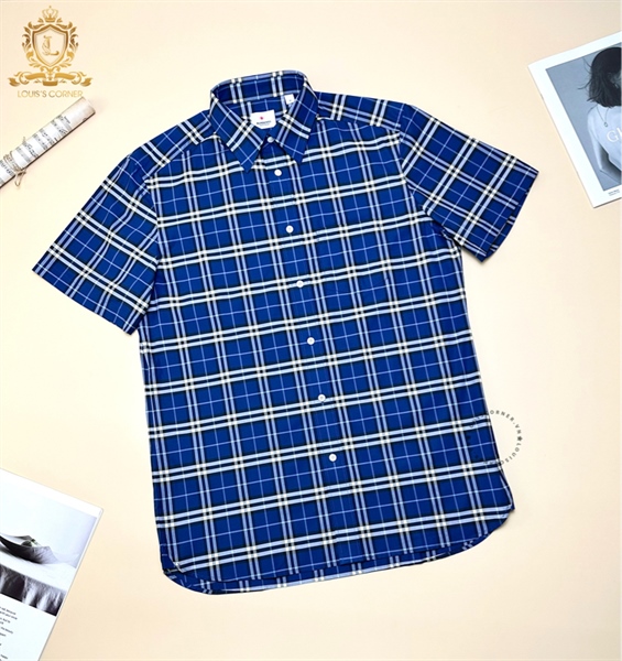 Sơ mi Burberry cộc tay steel blue ip check