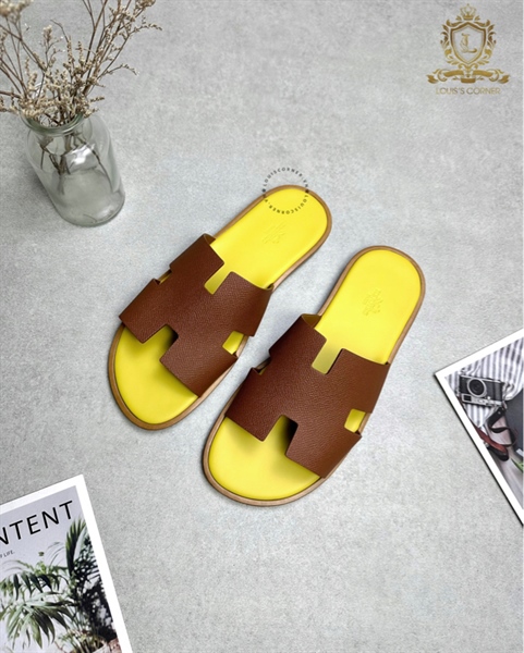 Dép Hermes Izmir taiga nâu đế vàng