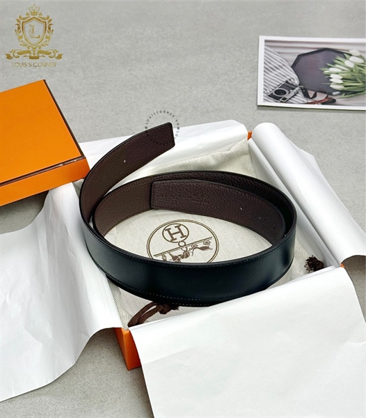 Dây Belt Hermes Đen/chocolate 2 Đầu Nhọn bản 3.8